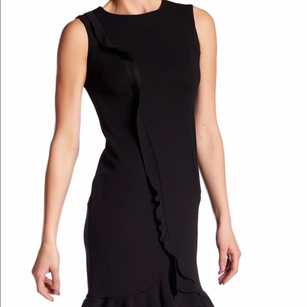 Modern American Designer Scuba Crepe Ruffle Dress